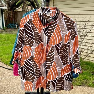 Jungle leaves blouse, 3/4 sleeves, shoulder pads